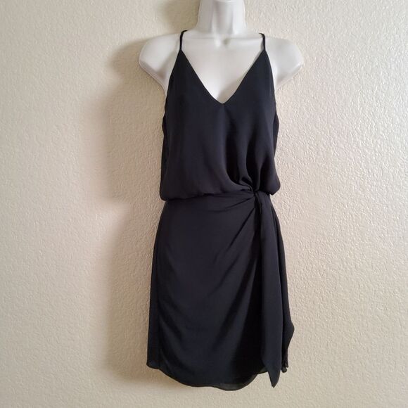 KRISA Faux Wrap Cutout Mini Halter Dress XS Black - Picture 2 of 8